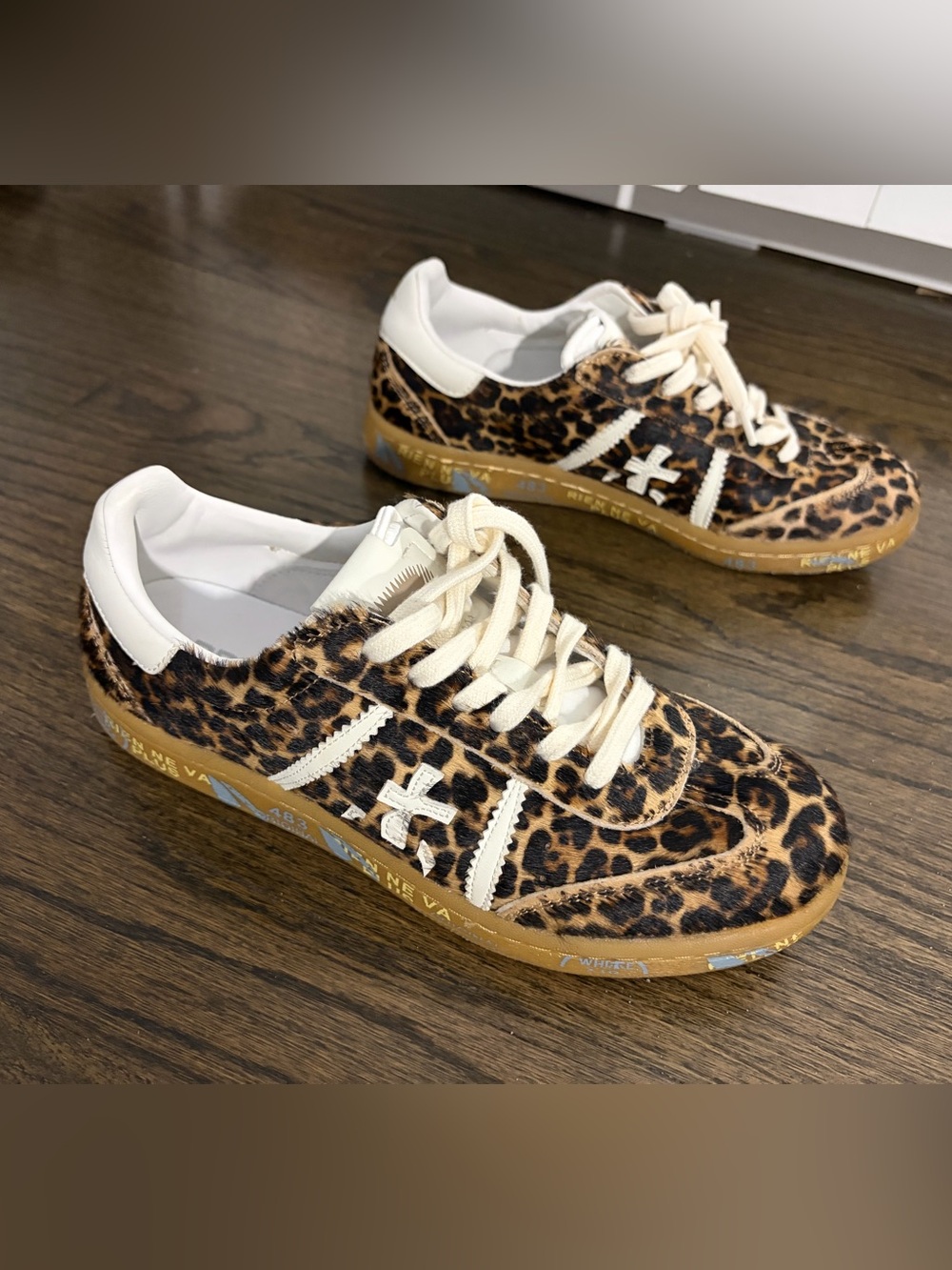 Premiata Leopard Print Sneakers with Cream Accents